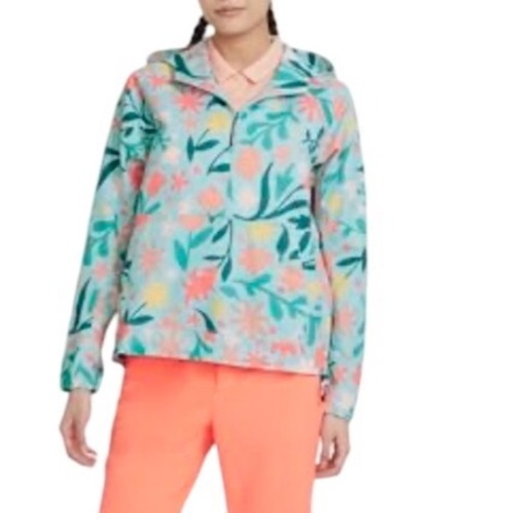 Nike Repel Floral Packable Golf Jacket Teal Orange Medium *read* - Picture 10 of 10